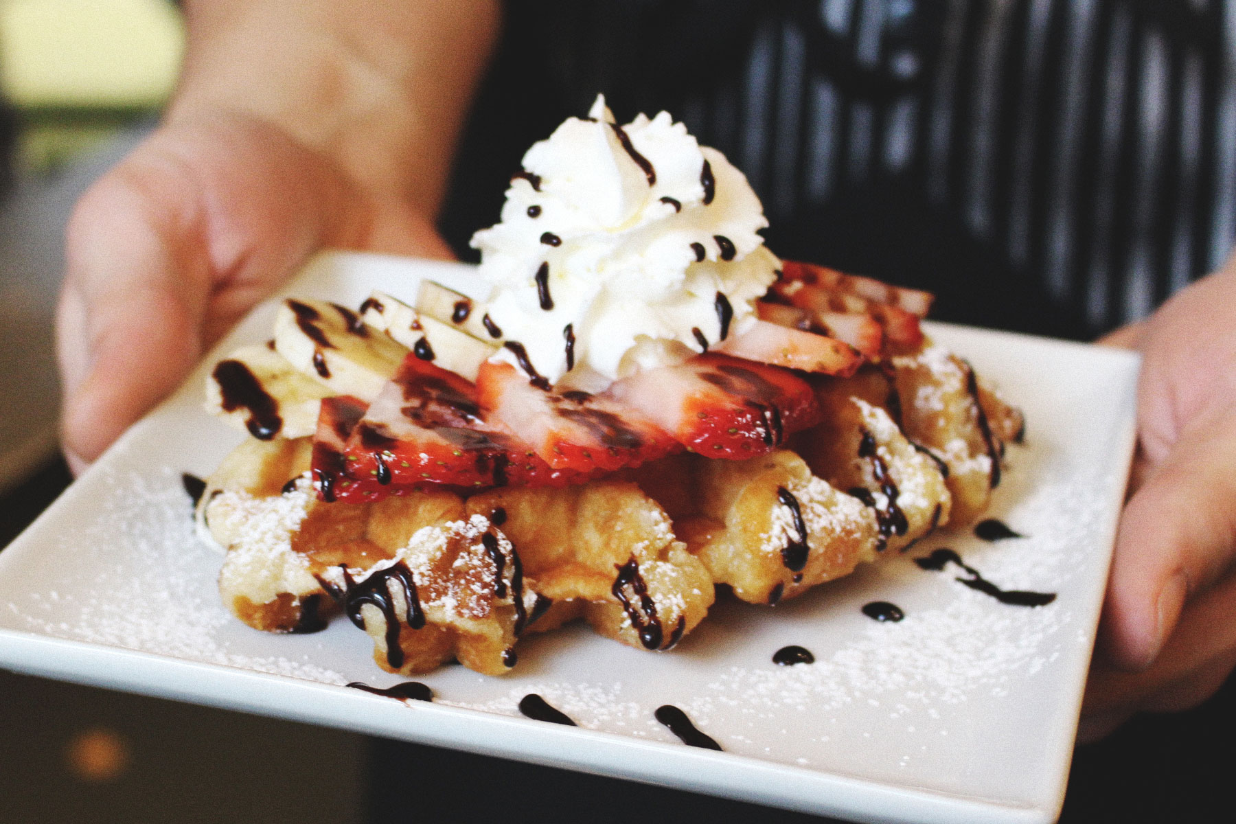 waffle with strawberry and whipped cream